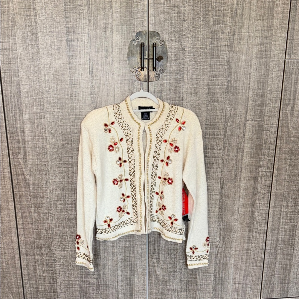 Pierre Cardin Silk And Angora Blend Embroidered Cream‎ Cardigan - Picture 5 of 17